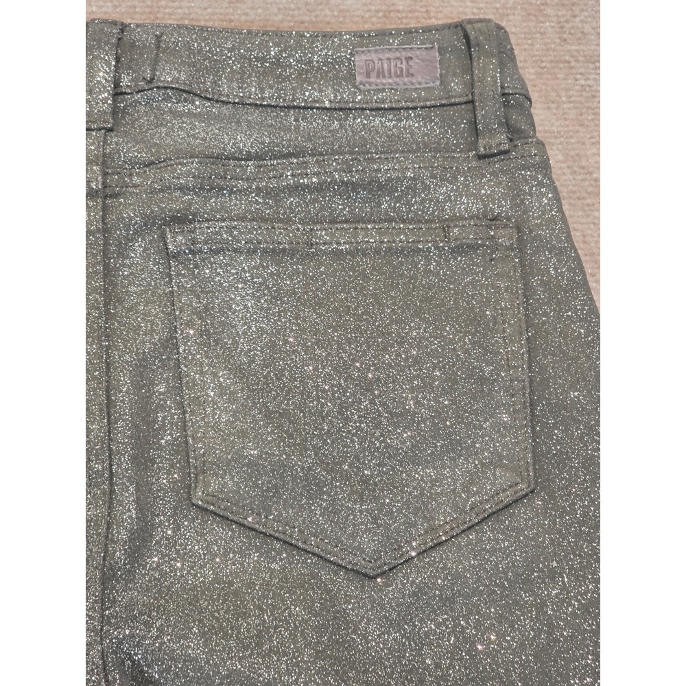 Paige Claudine High Rise Ankle Flare Jeans Metallic Olive Green Size 28 - Picture 6 of 8